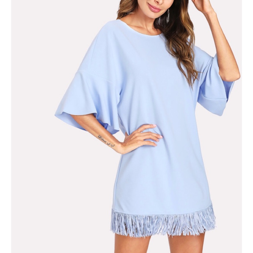 SHEIN, Periwinkle Tunic Dress with Fringe Hem